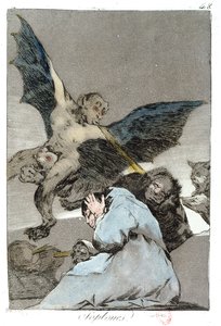 Soplones (Výbuchy větru), deska 48 „Los Caprichos“, konec 18. století od Francisco de Goya