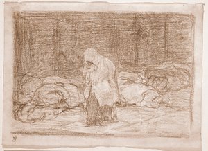 The Disasters of War: Zádušní lůžka (přípravná kresba od Francisco de Goya