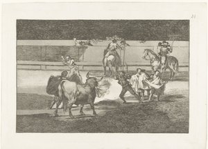 Toreador potkal brandende banderillas pásy ohně Býčí zápasy (název seriálu) Stierenvechten (název série) od Francisco de Goya