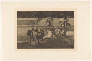 Toreador potkal brandende banderillas pásy ohně Stierengevecht (název série) La Taureamachie (název série) Býčí zápasy (název seriálu) od Francisco de Goya