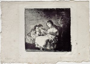 Žena čte dvěma dětem La lectura, 1819-1825 od Francisco de Goya