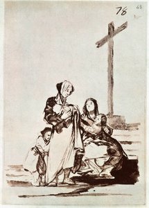 Ženy a děti u kříže (rytina) od Francisco de Goya