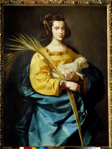 Znázornění malby svaté Anežky od Francisca de Zurbaran (1598-1664) (např.) 17. století Privee Collection. od Francisco de Zurbaran