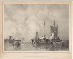 Přístav s loděmi Výstava v Haagu 1845 (název na objektu) od Franciscus Bernardus Waanders