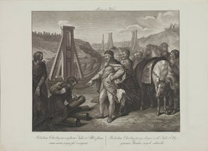 Boleslav I. Polský vytyčuje hraniční póly v řekách Labe a Saale od Smuglewicze, Franciszka (1745-1807). Litografie, konec 18. stol.. Soukromá sbírka
