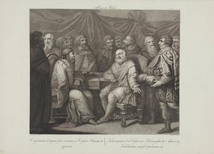 Setkání Kazimíra I. restaurátora s císařem Jindřichem III. Smuglewicz, Franciszek (1745-1807). Litografie, konec 18. stol.. Soukromá sbírka