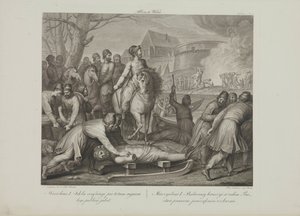 Zničení pohanských bohů Mieszkem I. Polským Smuglewiczem, Franciszkem (1745-1807). Litografie, konec 18. stol.. Soukromá sbírka