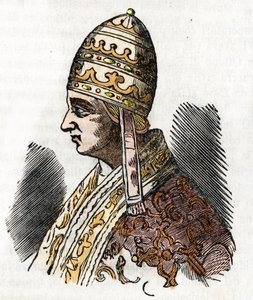 Středověk: Zastoupení papeže Celestina III. (Celestin, Celestine nebo Caelestinus) (1191-1198) Kresba z vatikánských mystérií”” Franco Mistrali