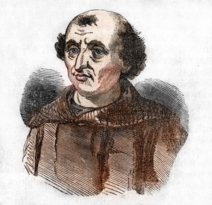 Muotokuva Arnaud de Bresciasta (Arnaldo da brescie) (1090 - 1155), italialainen poliittinen ja uskonnollinen uudistaja (Arnold of Brescia tai arnaldus italialainen kaanonin vakinainen Lombardiasta) Piirros Franco Mistralin "Misteri del vaticanosta" od Franco Mistrali