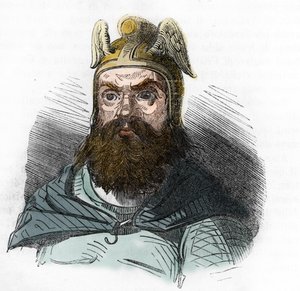 Portrét Attily (395-453) krále Hunů - kresba z „I misteri del vaticano““ od Franca Mistraliho 1843