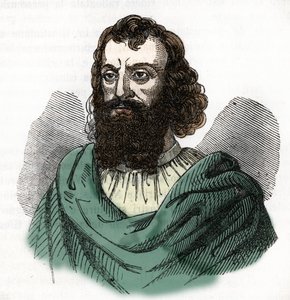 Portrét císaře Justiniána I. (482-565) (Justinián I.) kresba z „I misteri del vaticano“ od Franca Mistraliho 1843