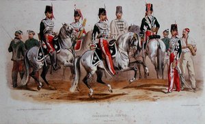 Francouzští kavaleristé v době Druhého císařství (barva lito) od Francois Hippolyte (after) Lalaisse