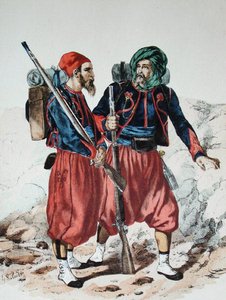 Zouaves, kolem roku 1860 (barevné lito)