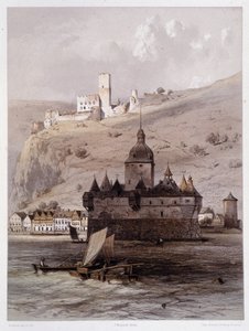 Chateau a Pfalz, Německo. V "" Monumentální a malebný Rýn"". Litografie od Fourmaise a Stroobanta