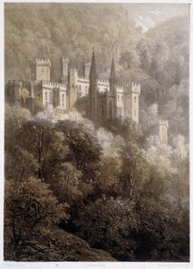 Hrad v hoře v Německu. V "" Monumentální a malebný Rýn"". Litografie od Fourmaise a Stroobanta