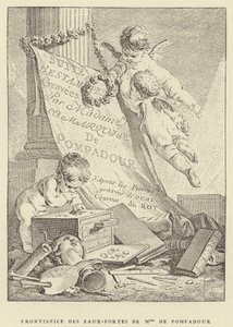 Frontispis leptů Madame de Pompadour (rytina) od Francois (after) Boucher
