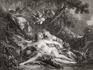 Jupiter ja Callisto. (Tulosta) od Francois (after) Boucher