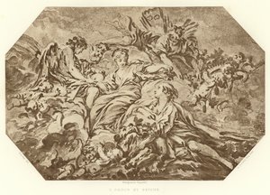 Cupid a Psyche (rytina) od Francois (after) Boucher