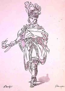 Operní kostým ze sbírky Menus Plaisirs, faksimile A. Guillaumot Fils (barevná litografie) od Francois (after) Boucher