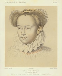 Markéta z Valois, první manželka francouzského krále Jindřicha IV (chromolitho)