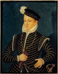 Portrét francouzského krále Karla IX. (1550 - 1574). Obraz připisovaný Francoisi Clouetovi (1515-1572) od Francois (attr. to) Clouet