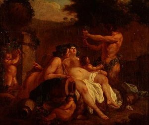Bacchus Merrymaking u kamenné urny v Dellu od Francois (circle of) Boucher