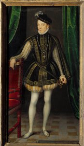 Portrét na nohou Karla IX. (1550 - 1574). Malba z dílny Francoise Cloueta (1515-1572)