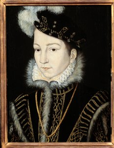 Portrét francouzského krále Karla IX. (1550 - 1574). Atelier de Francois Clouet (1515-1572), v. 1555. Olej na dřevě. Rozměr: 0,32 x 0,23 m. Olej na dřevě. - Portrét Karla IX., francouzského krále (1550-1574). Dílna Francoise Cloueta (1515-1572), cca 1555. 