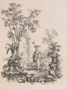 Mladá čínská dívka chodí, obklopená svými ovcemi, cca 1740-50.