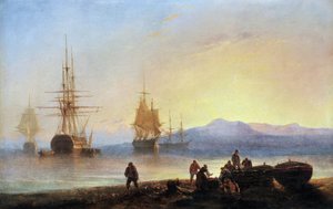 Sestry a lodě ve Středozemním moři. Obraz Francoise Pierra BARRYHO (1813-1905). Olej na plátně. Rozměr: 29,5 x 46 cm. Povinná zmínka: Collection fondation needs de Provence, Marseille