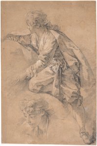 Mladík, který klečí na jednom koleni a má obě paže natažené od François Boucher