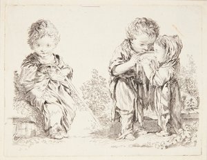 Dítě sedí na hroudu země a malí pijáci mléka od François Boucher