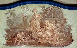 Chinoiserie: Scéna rybolovu v Číně. Kresby Front de porte od Francoise Bouchera (1703-1770) od François Boucher