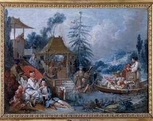 Chinoiserie: "rybaření"" Malba Francoise Bouchera (1703-1770) od François Boucher