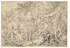 Diana a Callisto (černá křída na papíře) od François Boucher