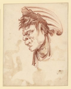 Groteskní hlava v profilu doleva s mušlí jako pokrývkou hlavy od François Boucher