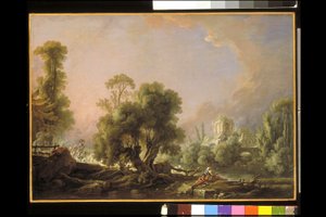 Idylická krajina s rybařením (olej na plátně) od François Boucher