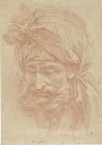 Hlava vousatého muže z Východu s turbanem, pohled zepředu, pohled směřující dolů od François Boucher