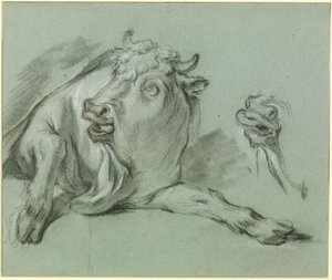 Ležící býk. Studie k obrazu „Únos Evropy“ v Musée du Louvre v Paříži od François Boucher