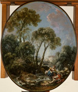 Krajina s rybářem a mladou ženou od François Boucher