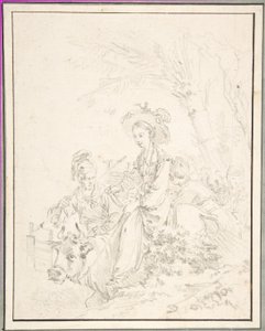 Venkovská dívka jedoucí na volovi se svými společníky od François Boucher