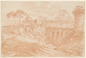 Krajina s věží a mostem od François Boucher