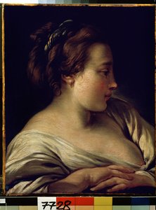 ""Portrét mladé dívky"" (Hlava dívky) Malba Francoise Bouchera (1703-1770) 1740-1750 Rozměr 36x28 cm Muzeum Ermitáže, Petrohrad (Saint-Petersburg) od François Boucher