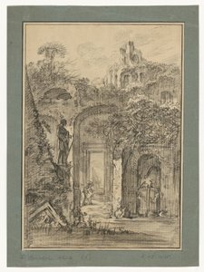 Krajina s římskými ruinami a jednotlivými postavami od François Boucher
