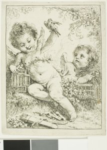 Dva putti s ptákem od François Boucher