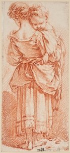 Mladá žena s dítětem v náručí, pohled zezadu od François Boucher