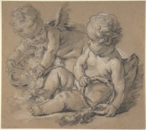 Okřídlení putti s květinami od François Boucher