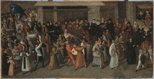 Průvod Ligy na ostrově Cité, u katedrály Notre-Dame, asi 1590 (olej na mědi)