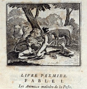 Zvířata nemocná morem. Bajky Jean de La Fontaine (1621-95). Ilustrace Francois Chauveau (1613-1676). Vydání z roku 1728. od Francois Chauveau