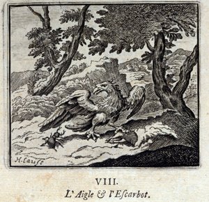 Orel a šnek. Bajky Jean de La Fontaine (1621-95). Ilustrace Francois Chauveau (1613-1676). Vydání z roku 1728. od Francois Chauveau